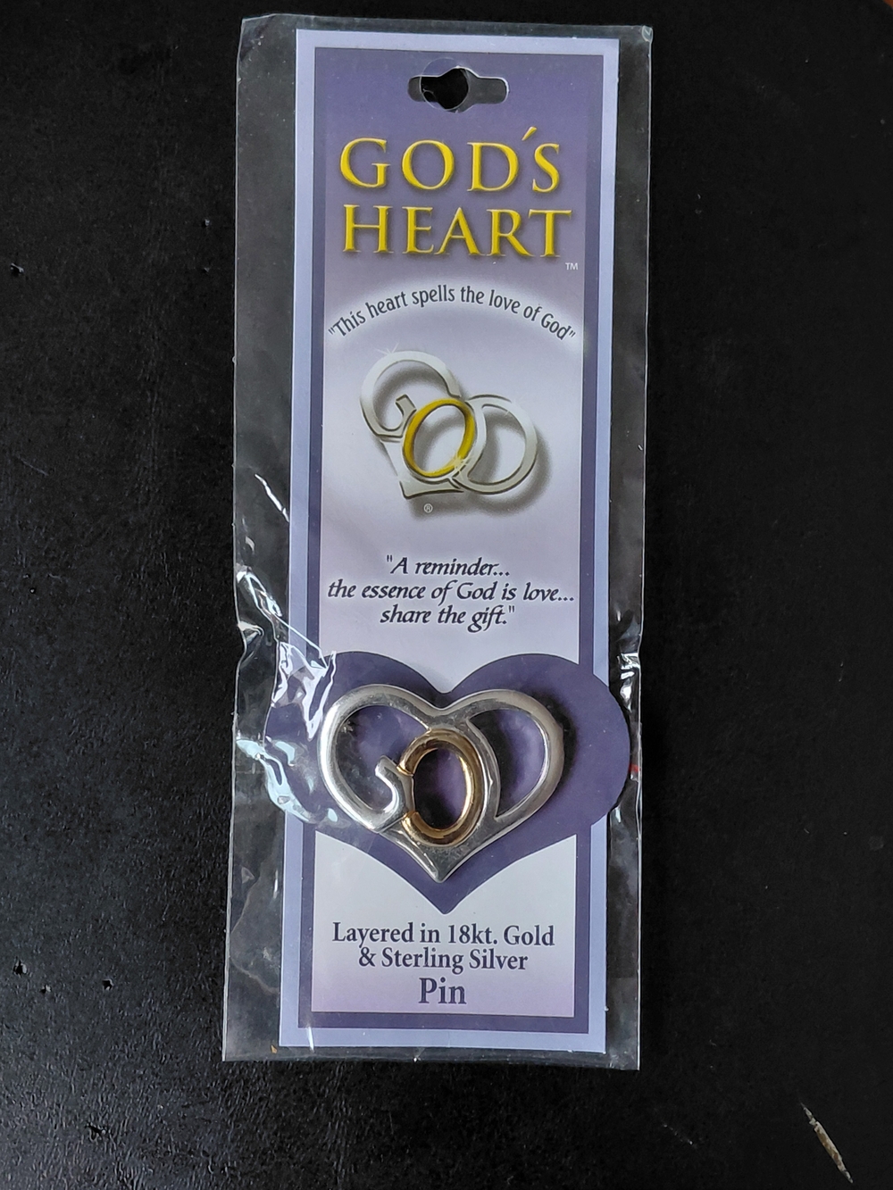 God's Heart Layered 18kt Gold and Sterling Silver Vintage Pin Brooch